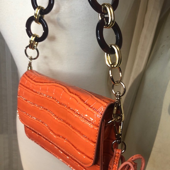 Asos faux croc crossbody  with tortoise shell ring shoulder strap - Picture 9 of 11